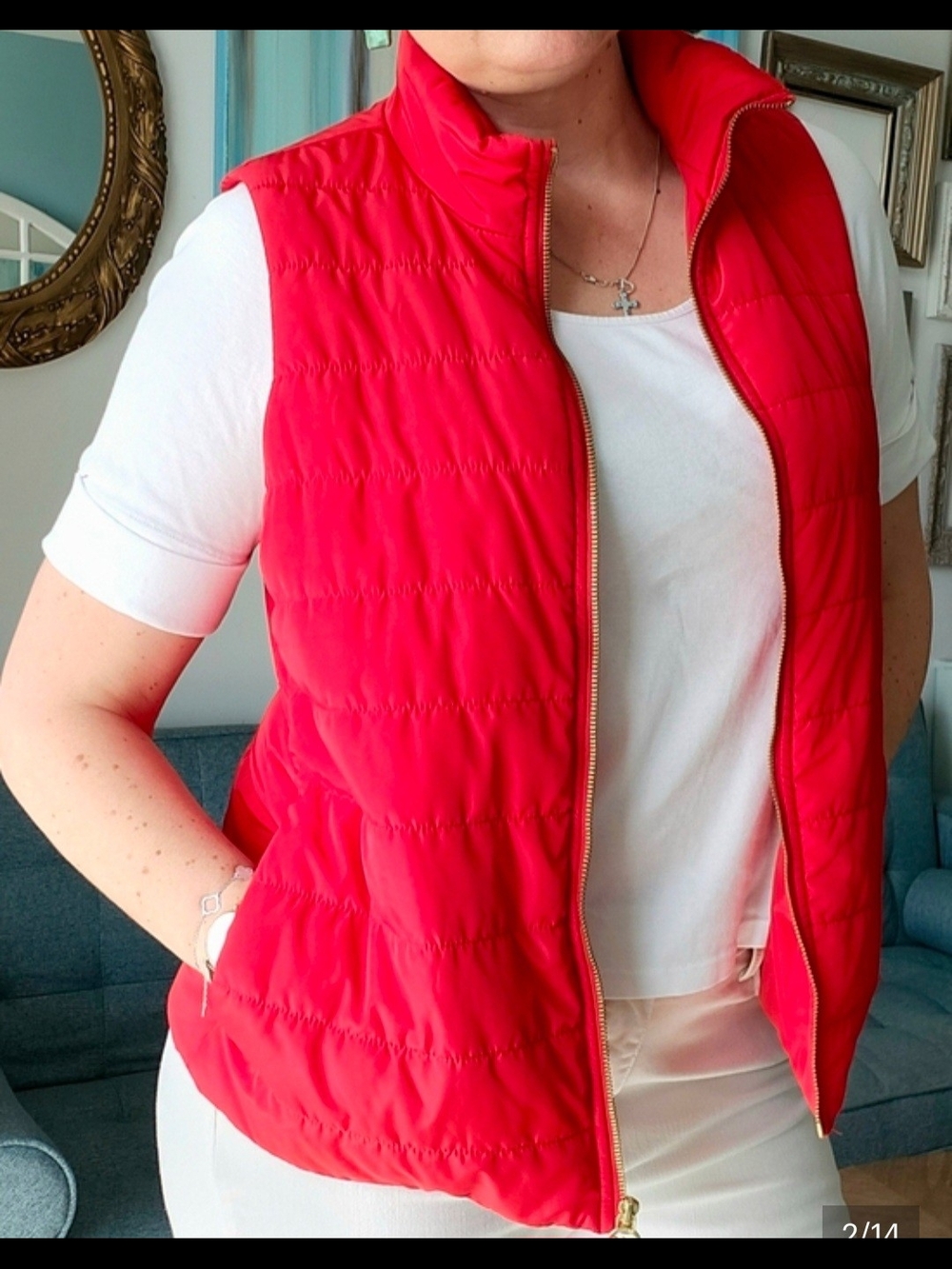 Michael Kors Bright Red Quilted Zip Vest